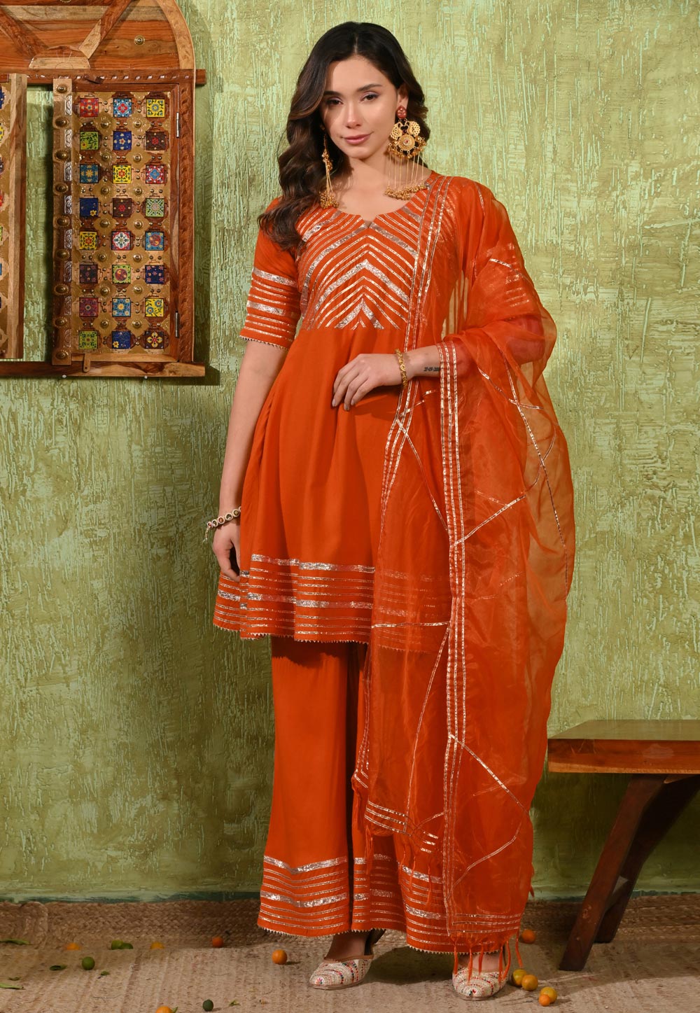 Orange Rayon Readymade Pakistani Suit 326588