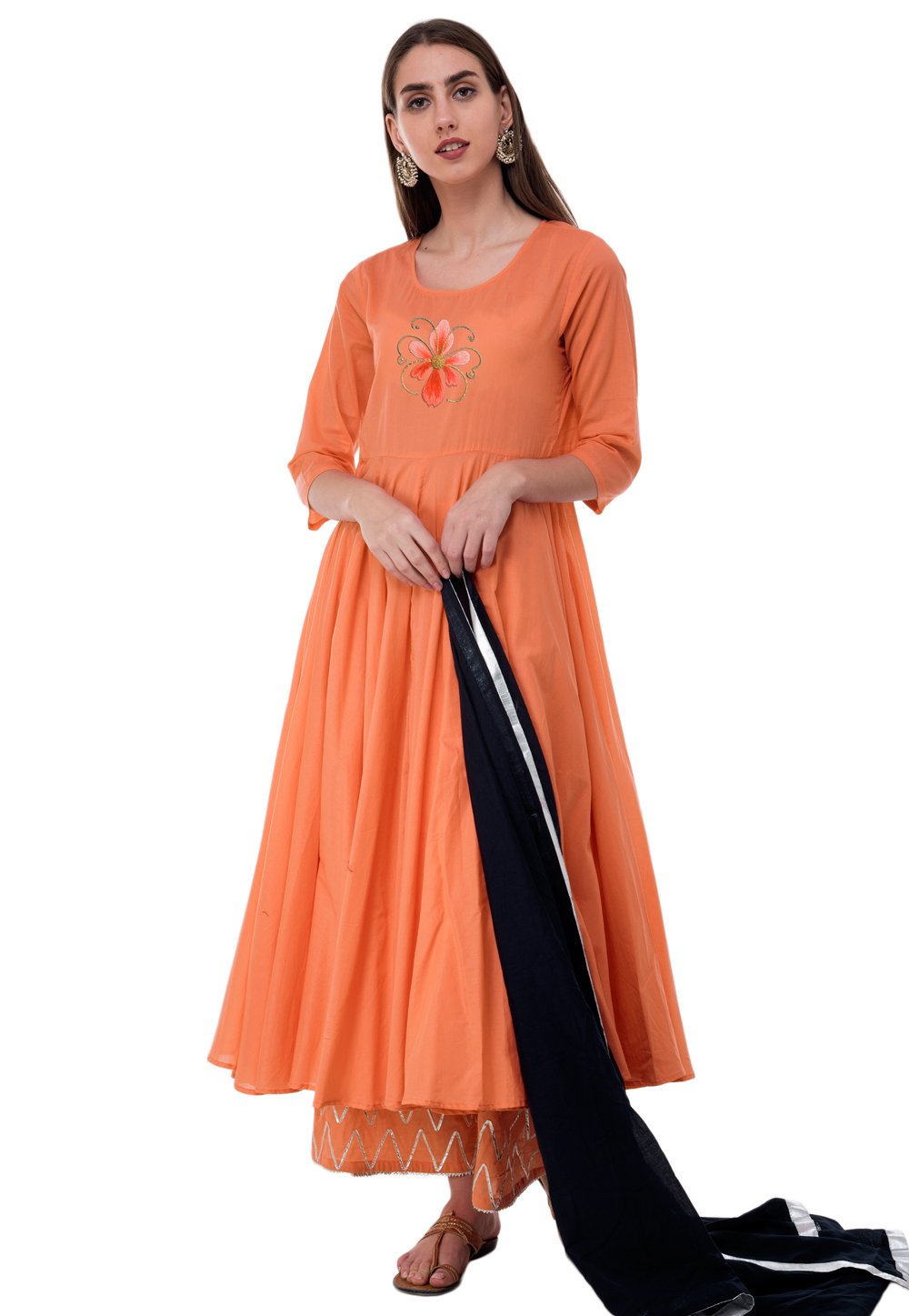 Orange Rayon Readymade Pakistani Suit 306779