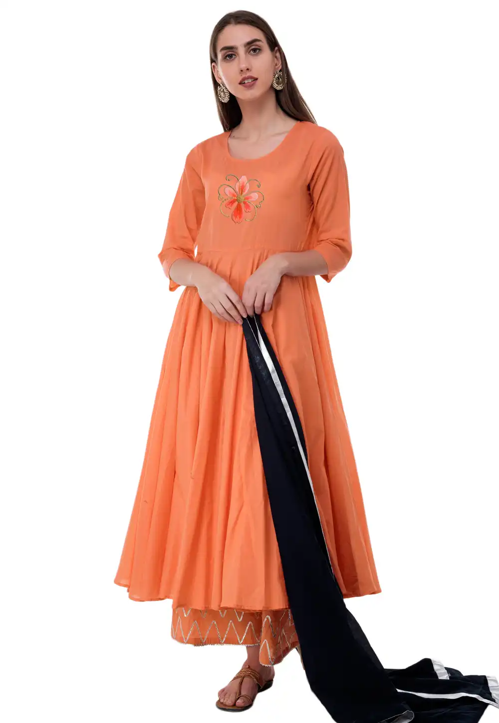 Orange Rayon Readymade Pakistani Suit 306779