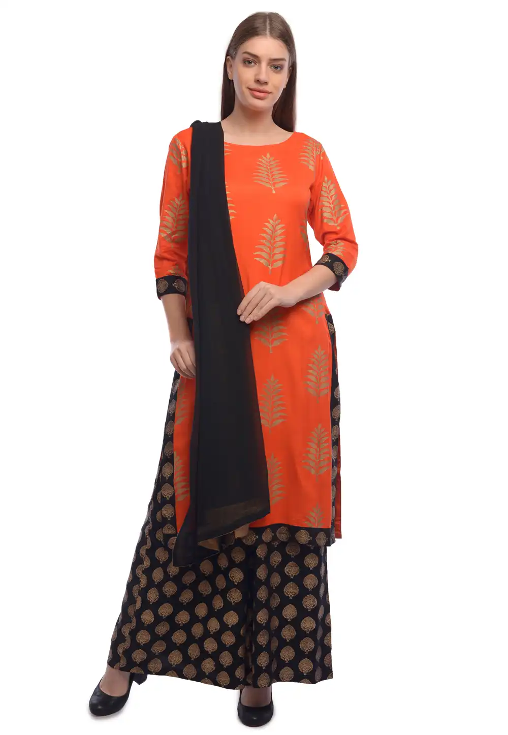 Orange Rayon Readymade Palazzo Suit 322035