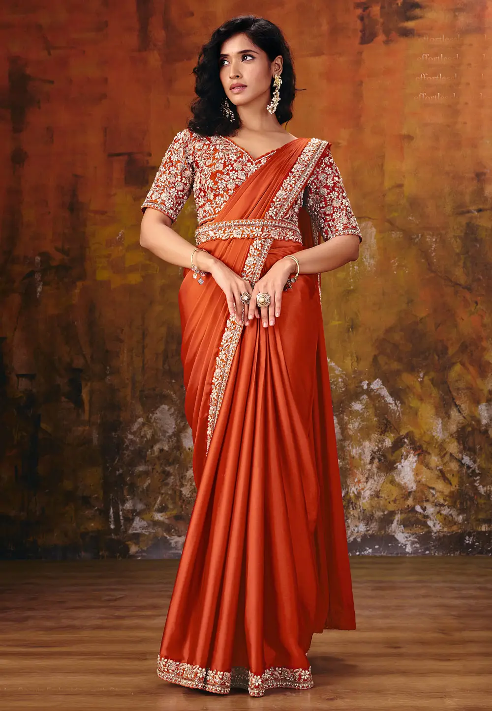 Orange Satin Silk Saree With Blouse 335618