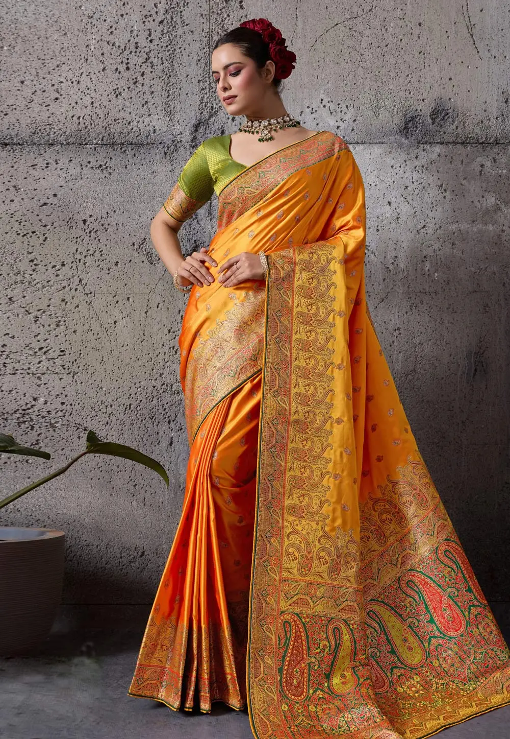 Orange Satin Silk Saree With Blouse 334534