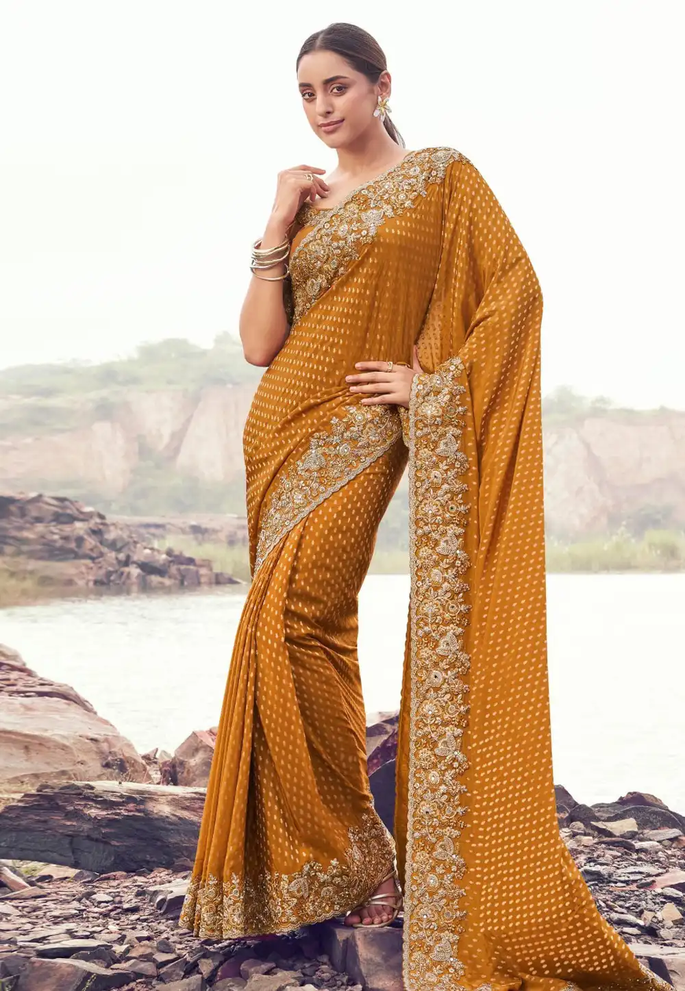 Orange Satin Silk Saree With Blouse 319729