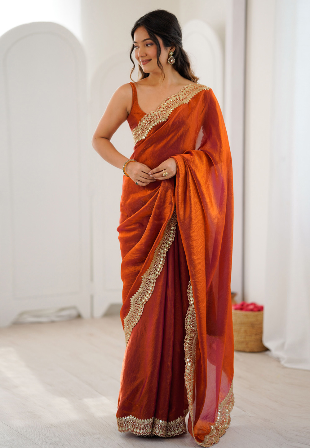 Orange Satin Silk Saree With Blouse 326710