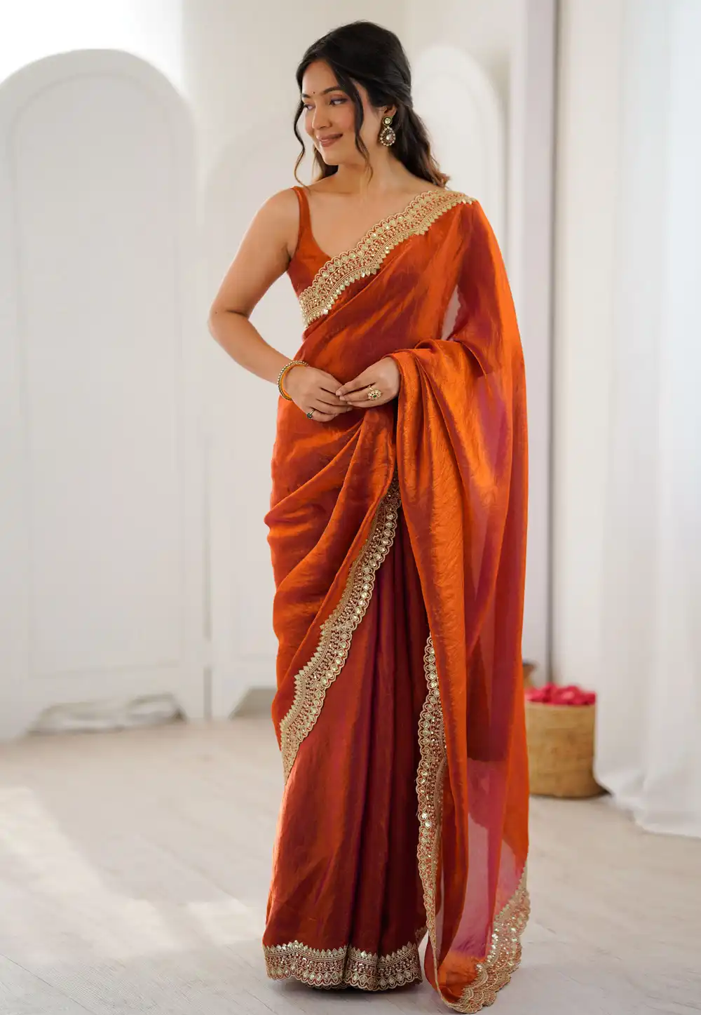 Orange Satin Silk Saree With Blouse 326710