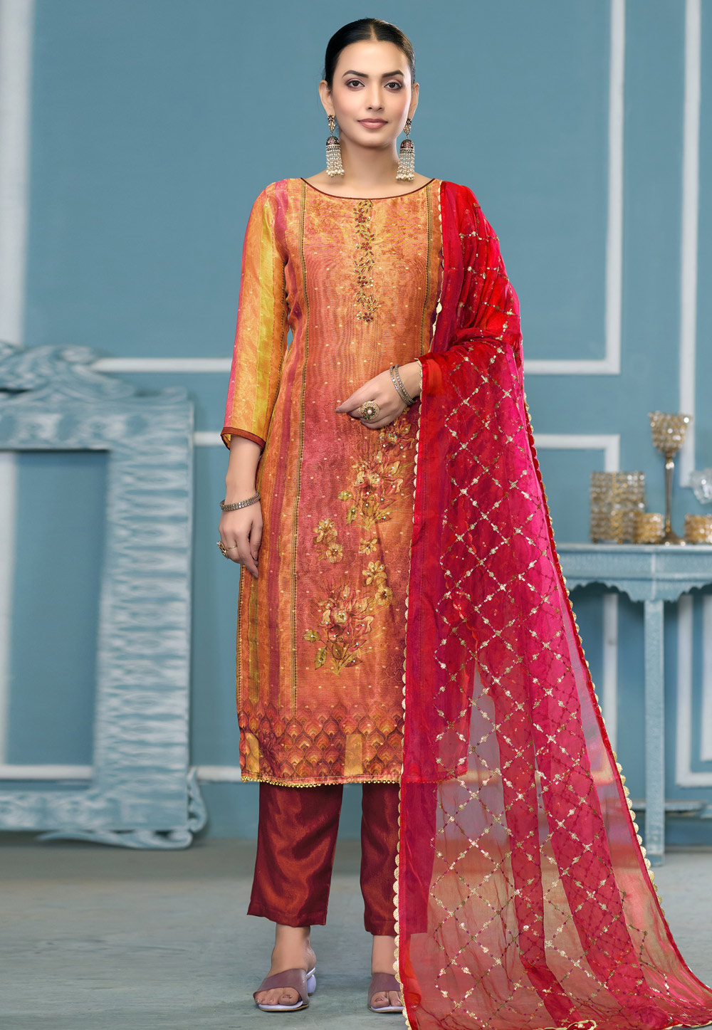 Orange Shimmer Pakistani Suit 307269