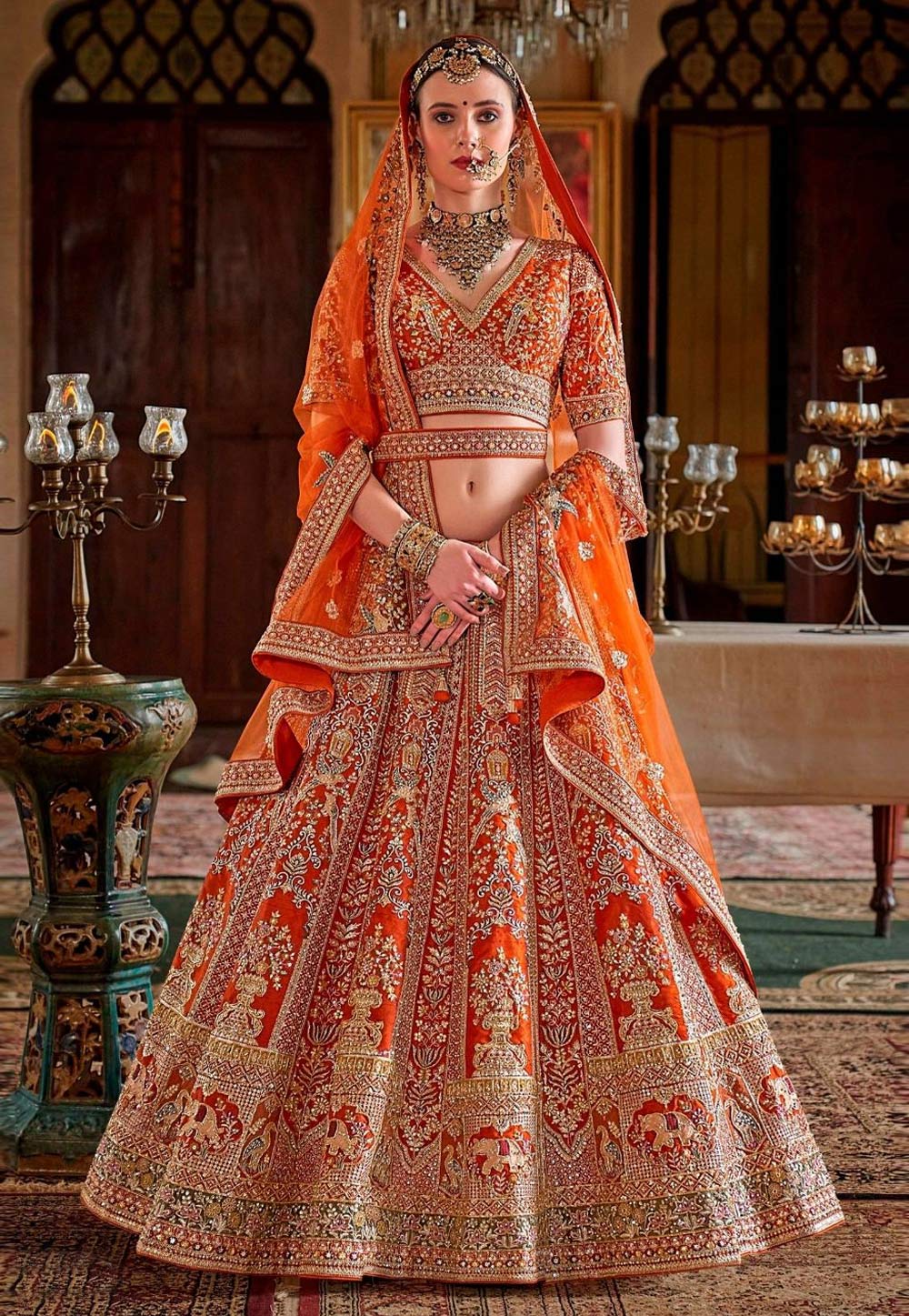 Orange Silk Bridal Lehenga Choli 318129