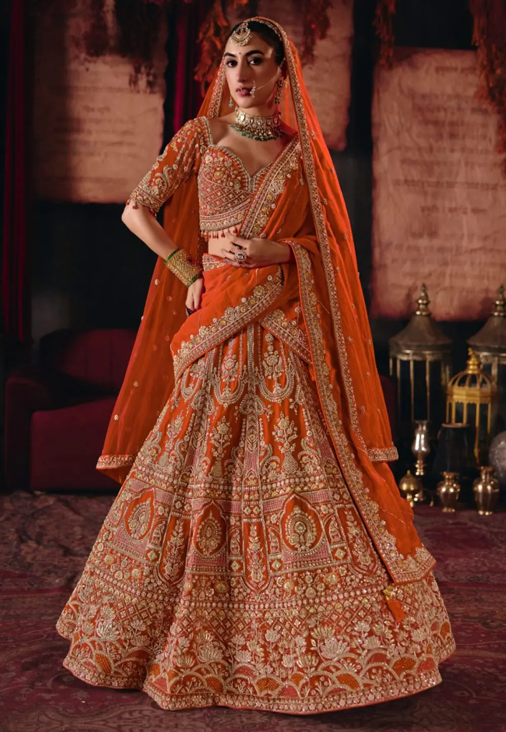 Orange Silk Bridal Lehenga Choli 336102