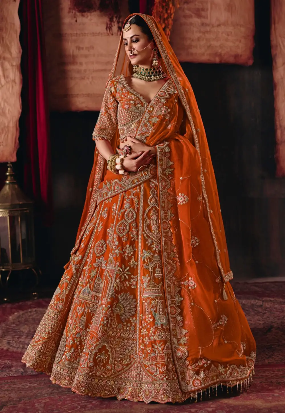 Orange Silk Bridal Lehenga Choli 336103