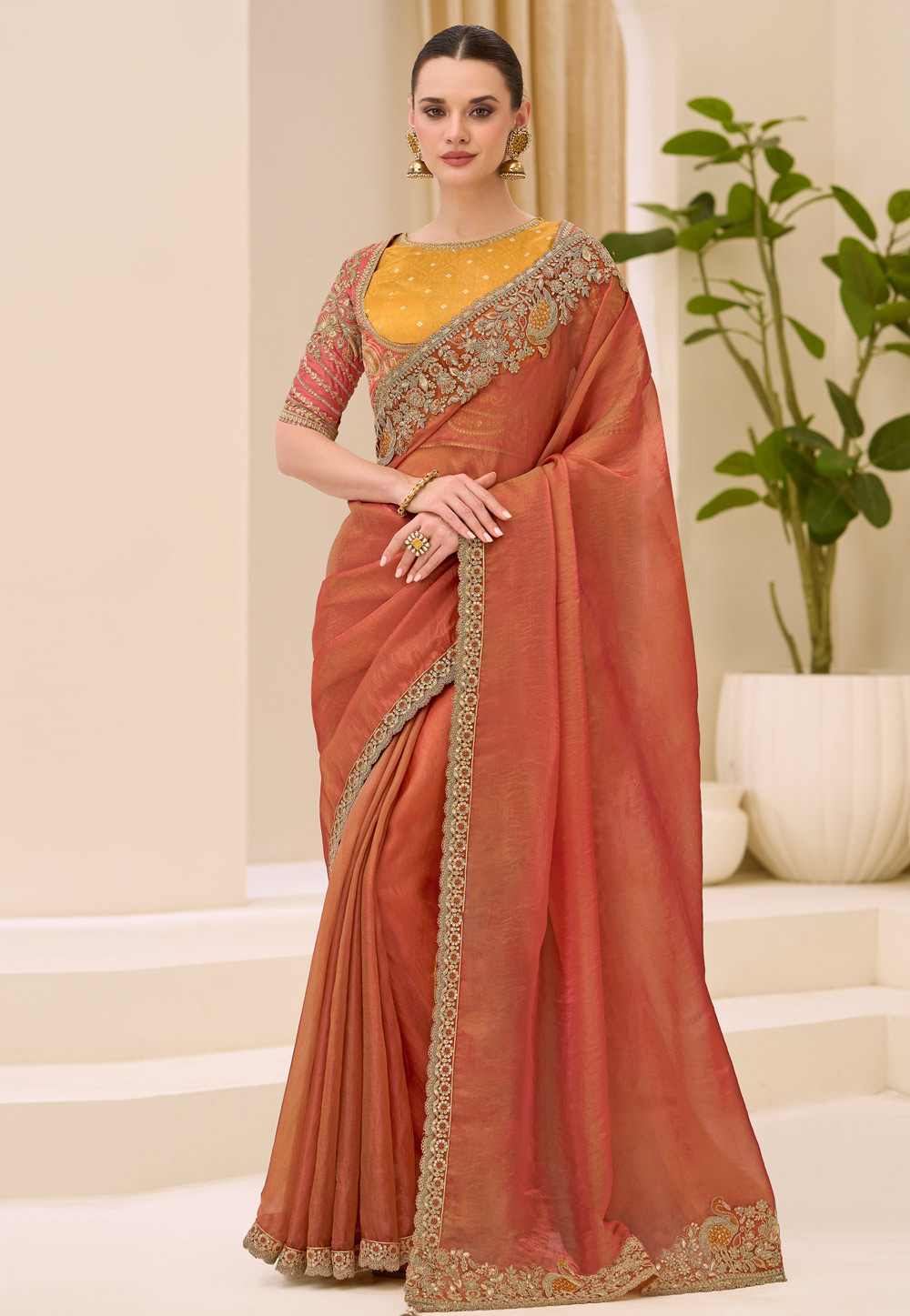 Orange Silk Designer Saree 326393