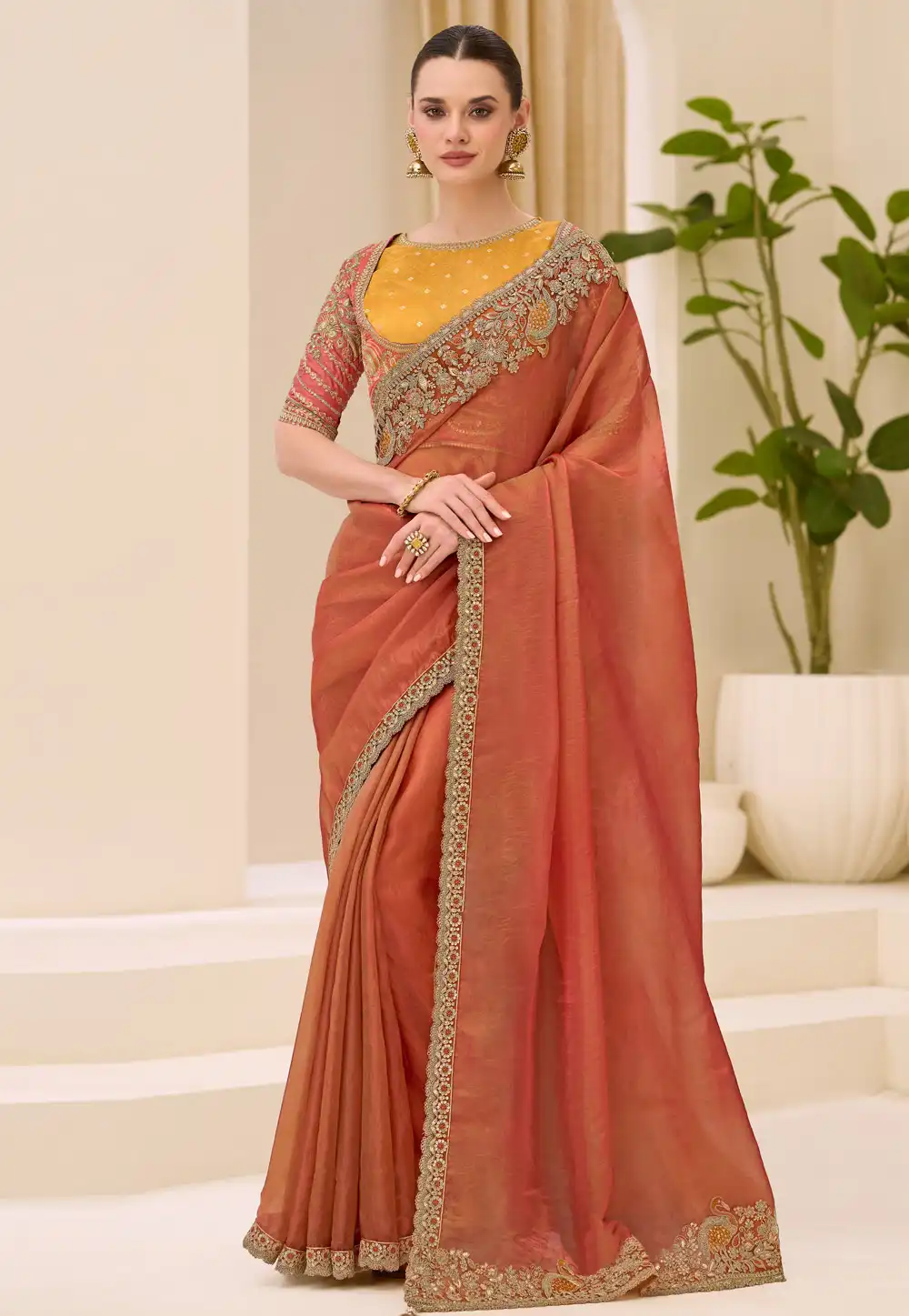 Orange Silk Designer Saree 326393