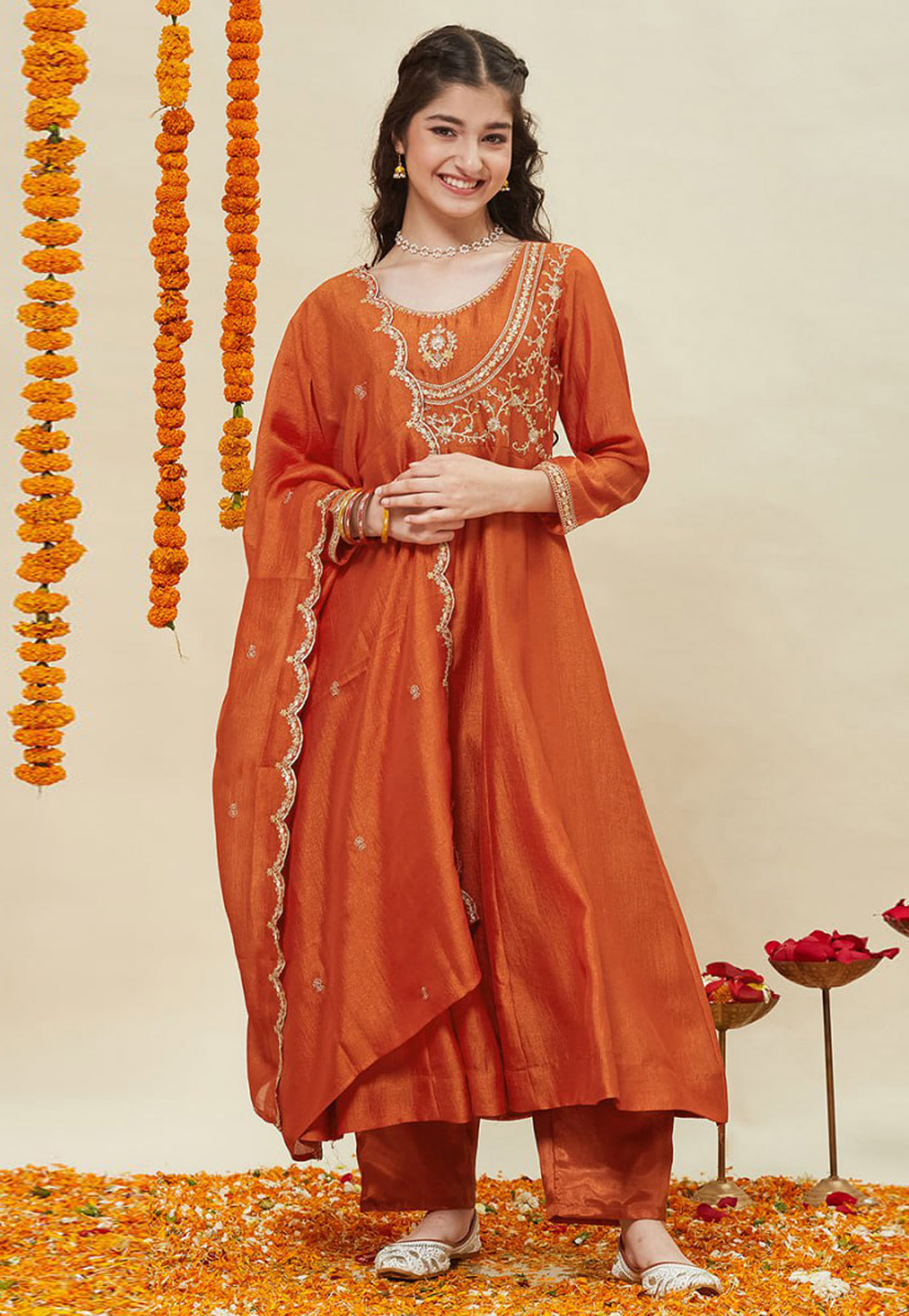 Orange Silk Kids Pant Style Suit 320233