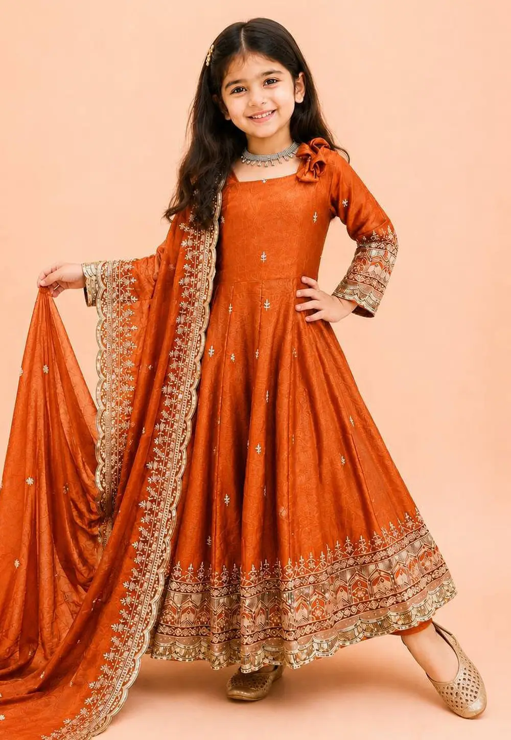 Orange Silk Kids Salwar Suit 333737