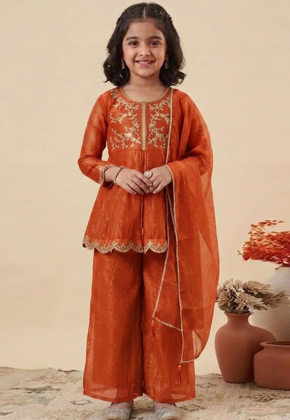 Orange Silk Kids Salwar Suit 334094