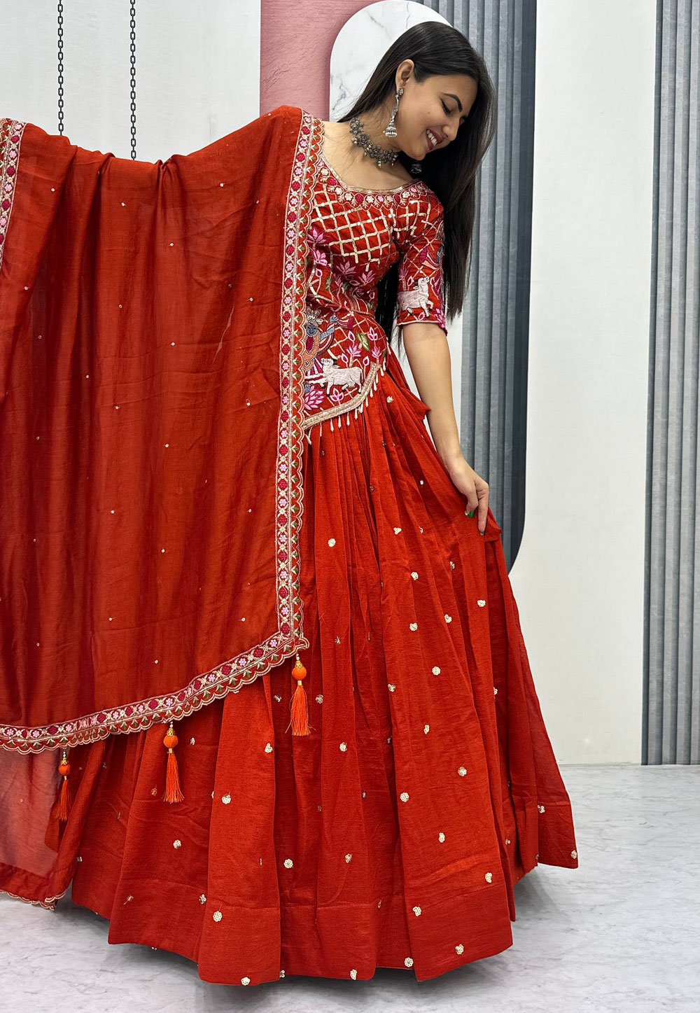 Orange Silk Lehenga Choli 327342