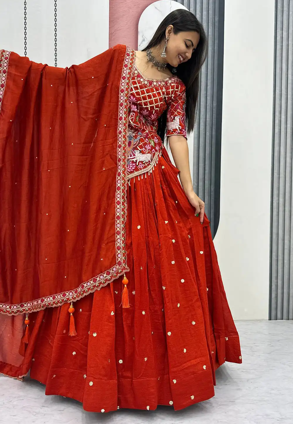 Orange Silk Lehenga Choli 327342