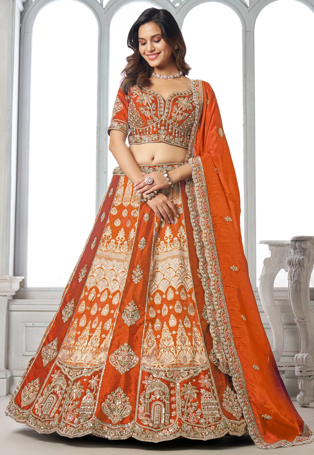 Orange Silk Lehenga Choli For Wedding 329412