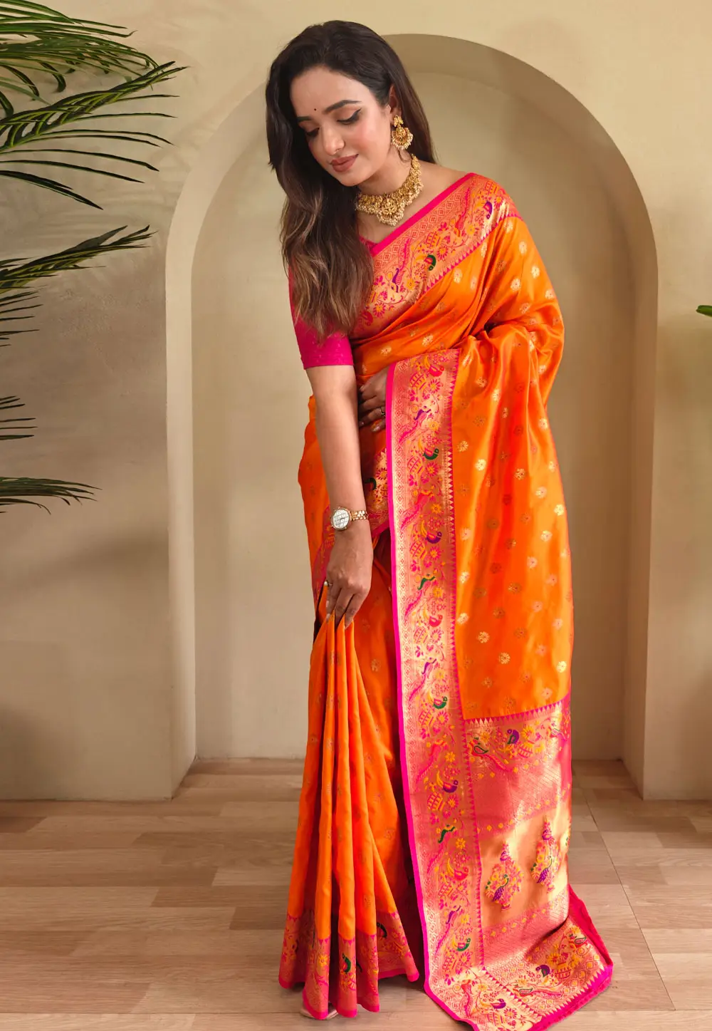 Orange Silk Paithani Saree 332229
