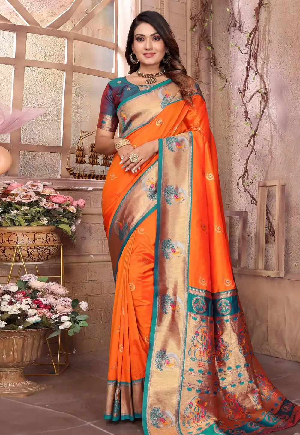Orange Silk Paithani Saree 320640