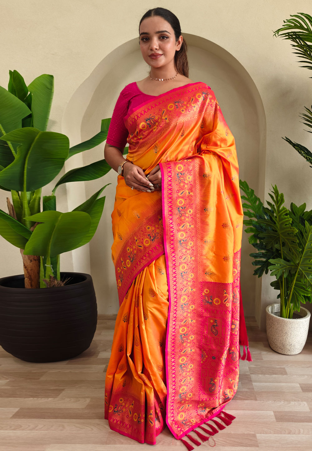 Orange Silk Paithani Saree 307973