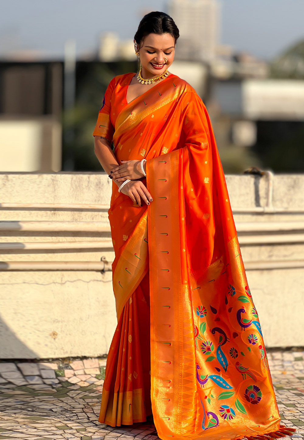 Orange Silk Paithani Saree 323038