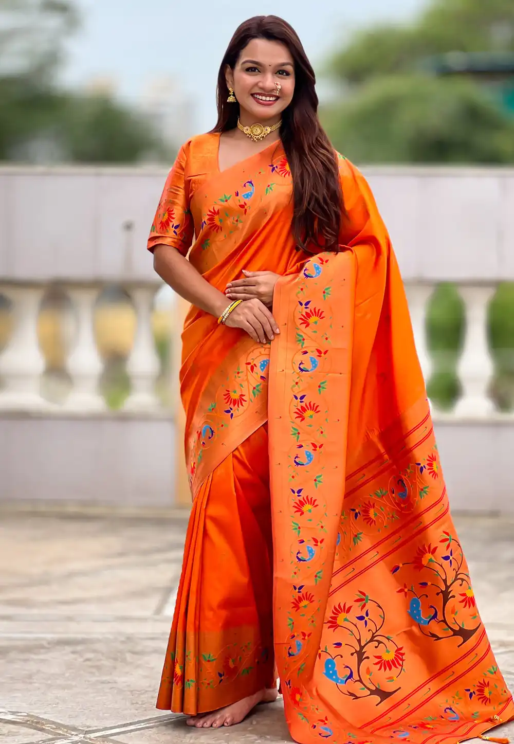 Orange Silk Paithani Saree 317673
