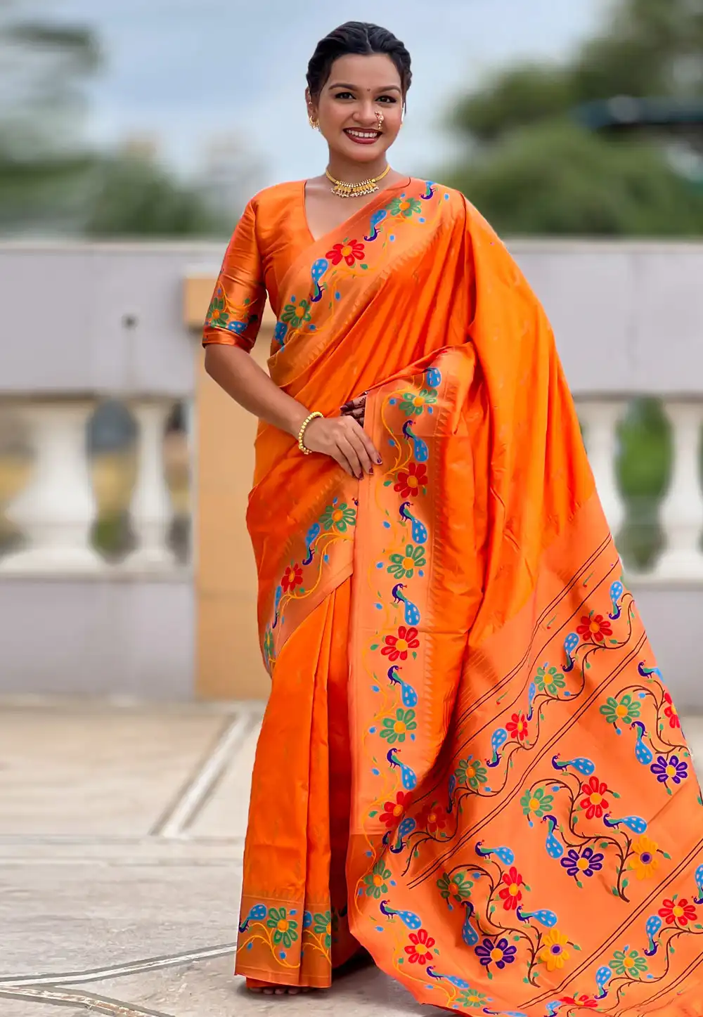 Orange Silk Paithani Saree 317681