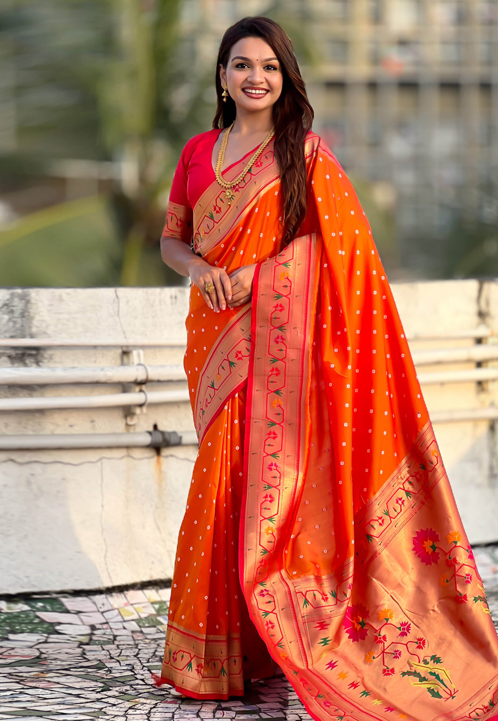 Orange Silk Paithani Saree 323546