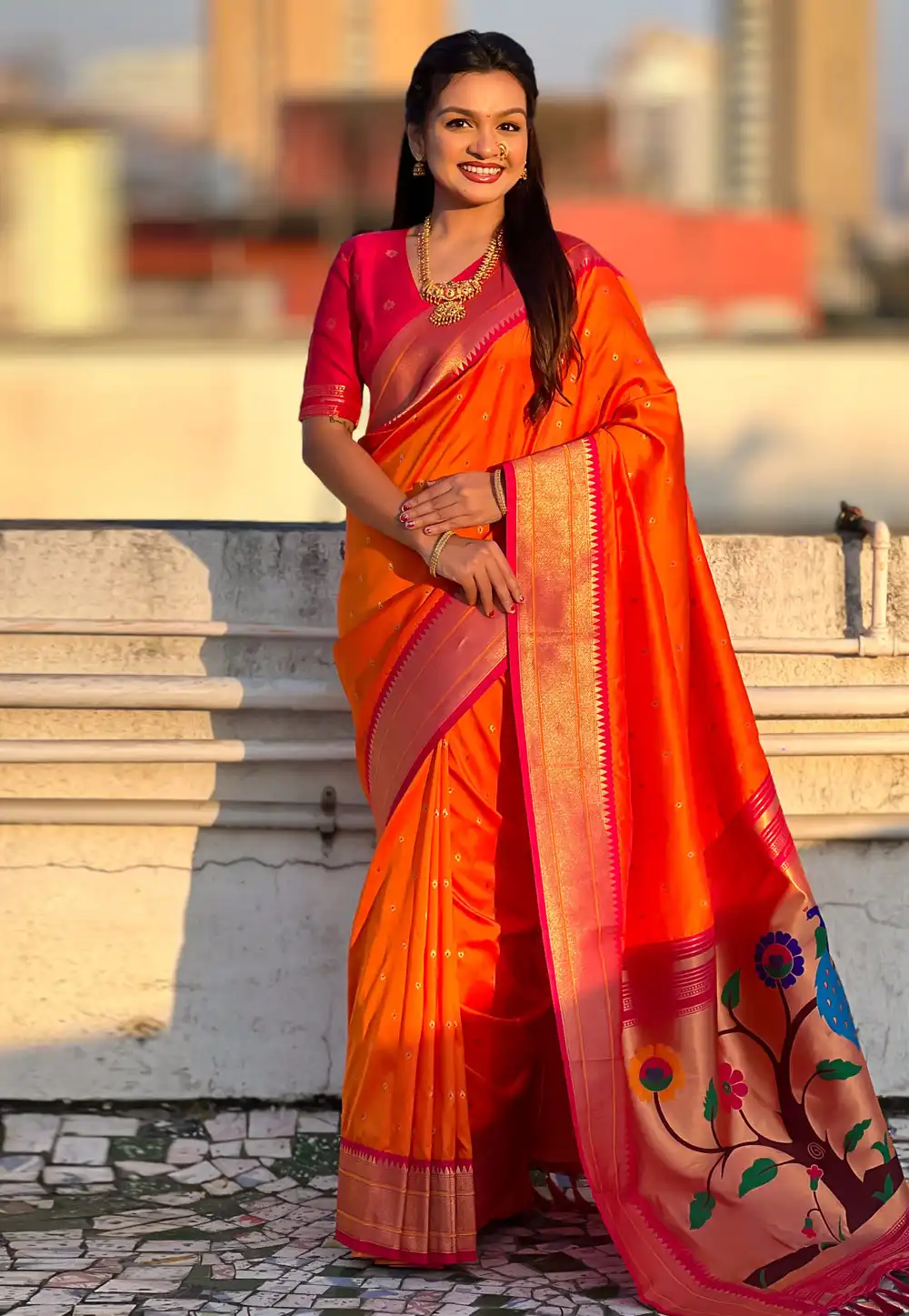Orange Silk Paithani Saree 326726