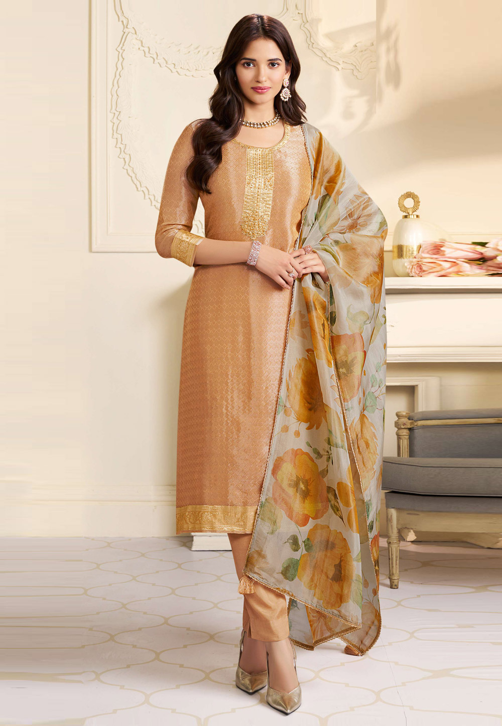 Orange Silk Pant Style Suit 318054