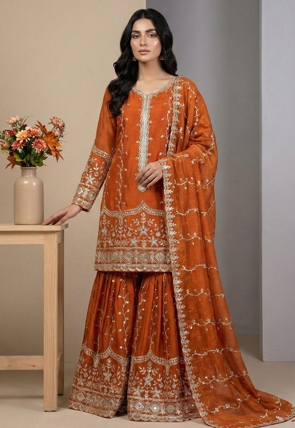 Orange Silk Readymade Gharara Suit 324997