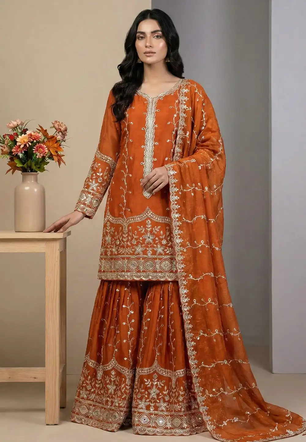 Orange Silk Readymade Gharara Suit 324997