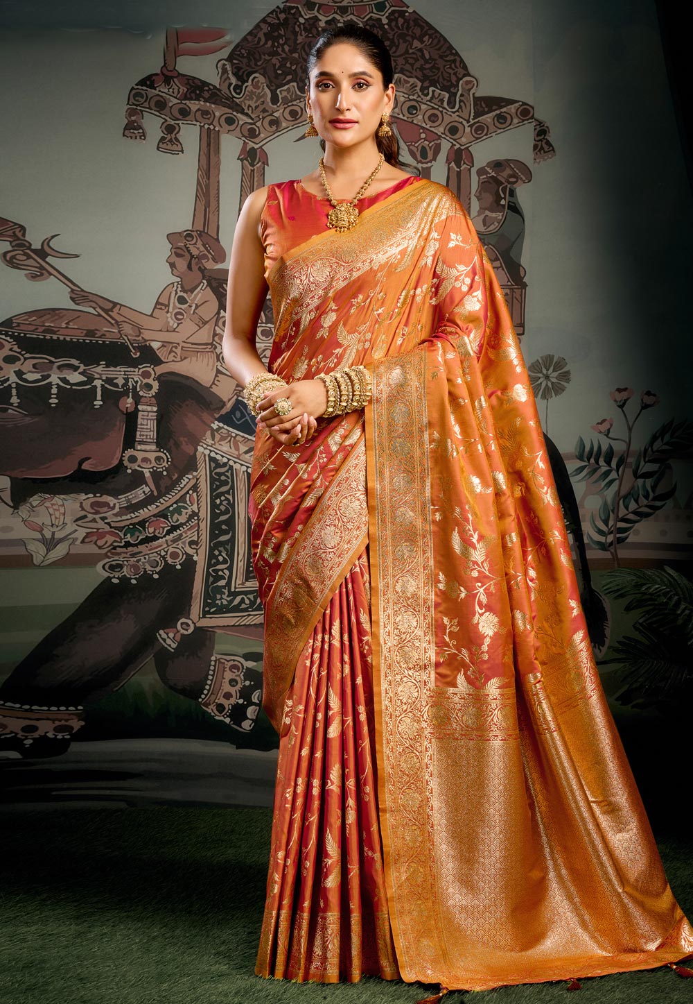 Orange Silk Saree With Blouse 318189