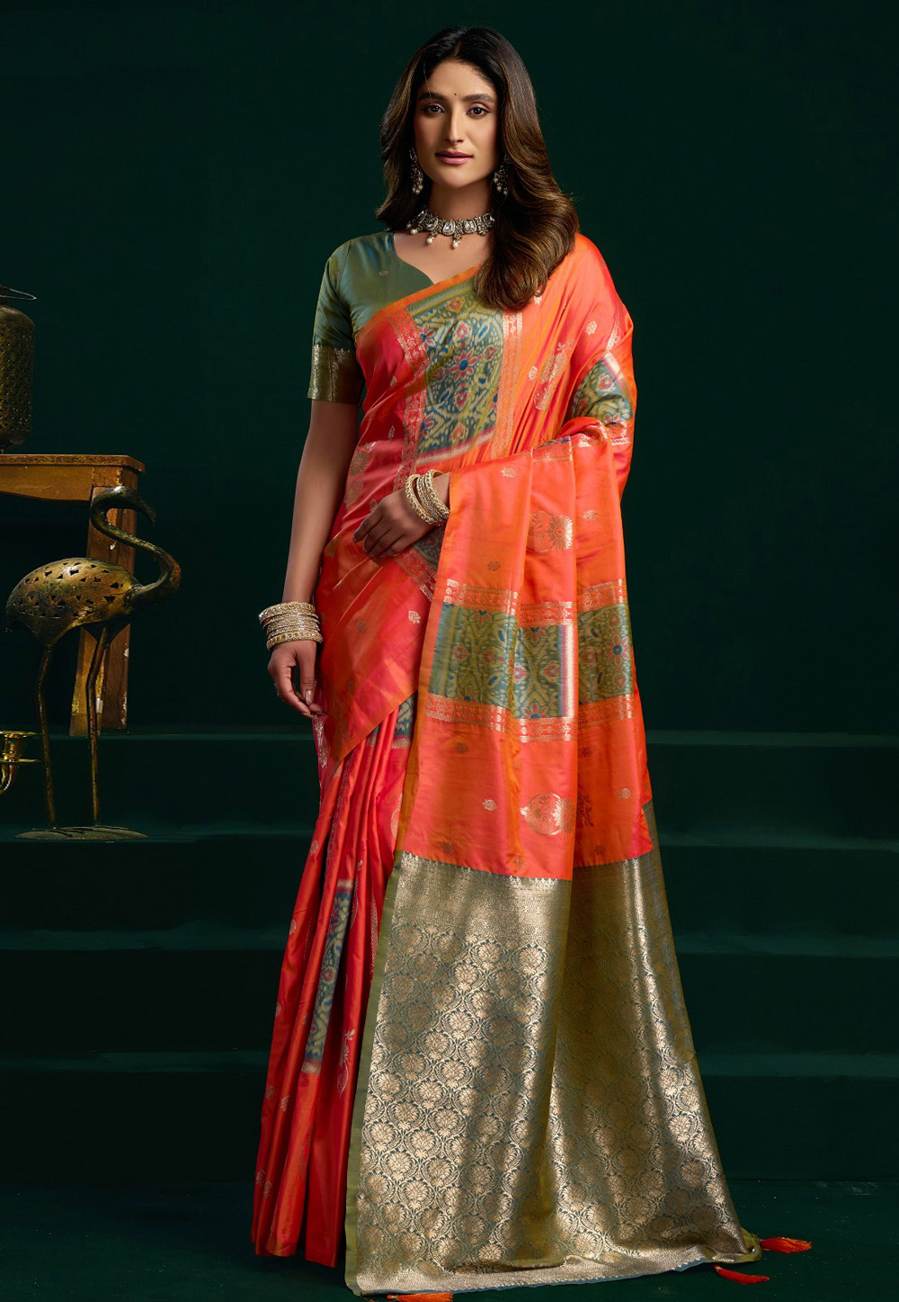 Orange Silk Saree With Blouse 327365