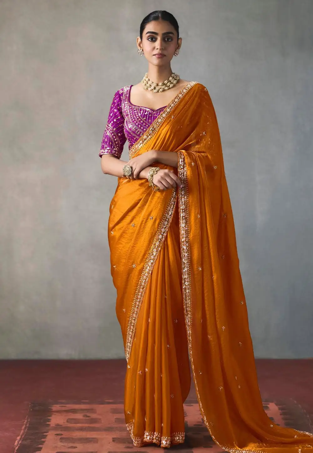 Orange Silk Saree With Blouse 335601
