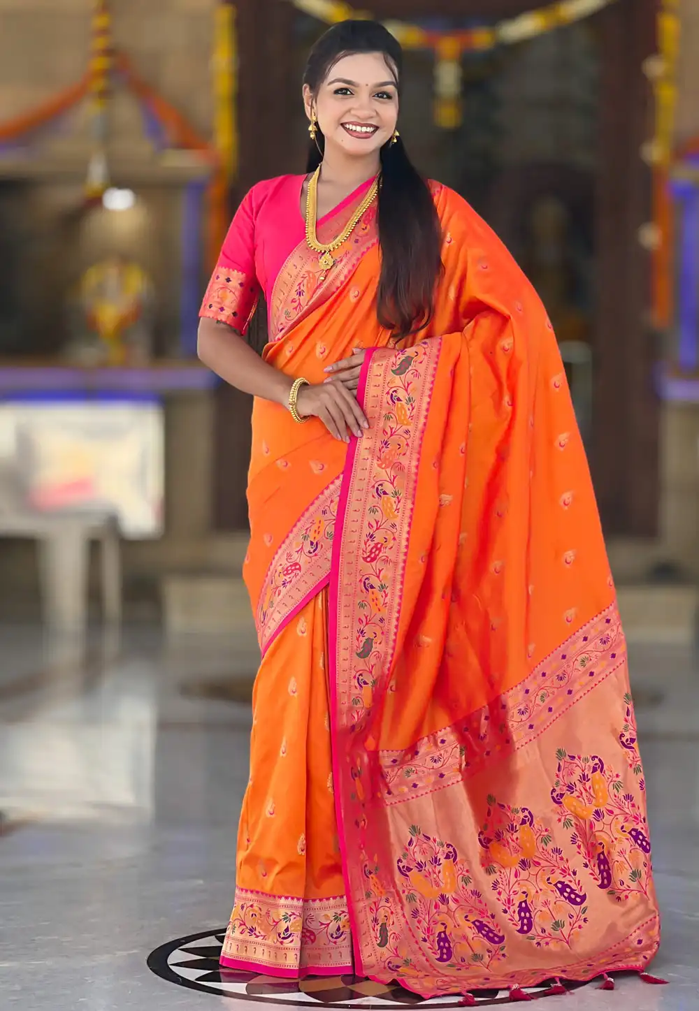 Orange Silk Saree With Blouse 323597