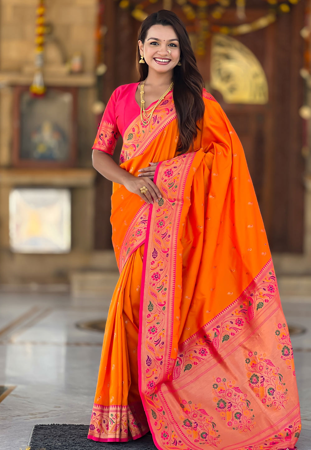 Orange Silk Saree With Blouse 323606