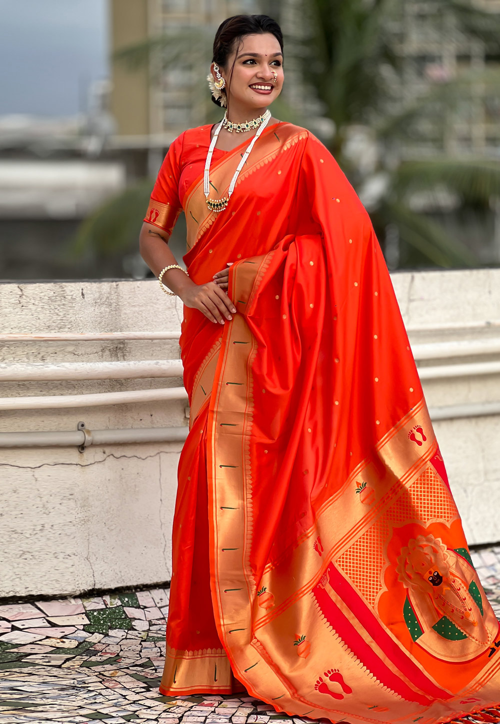 Orange Silk Saree With Blouse 321053