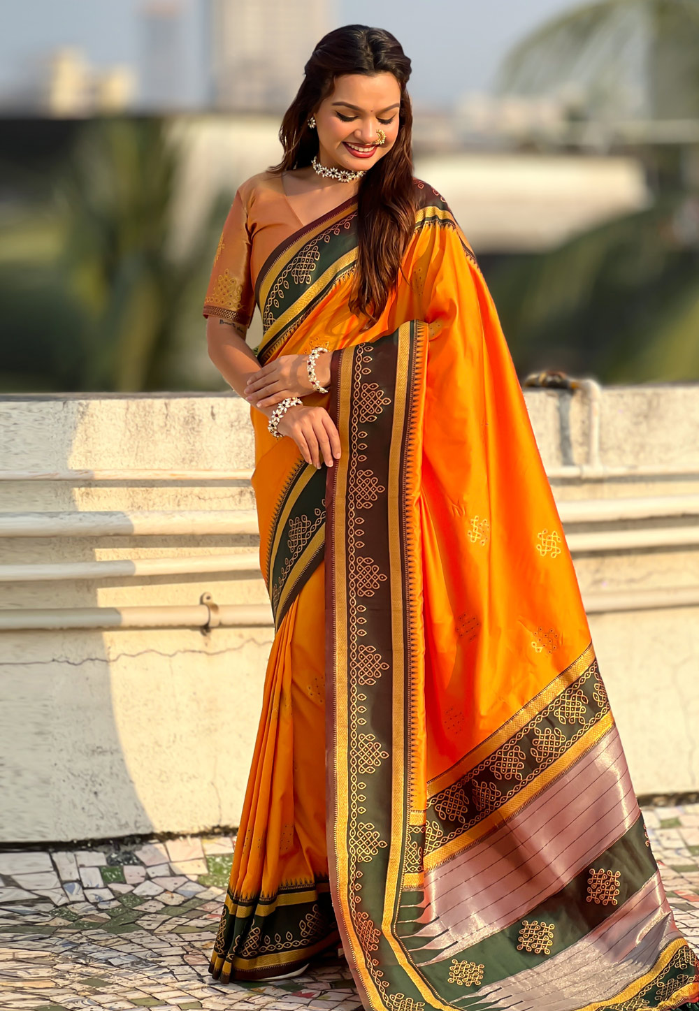 Orange Silk Saree With Blouse 321063
