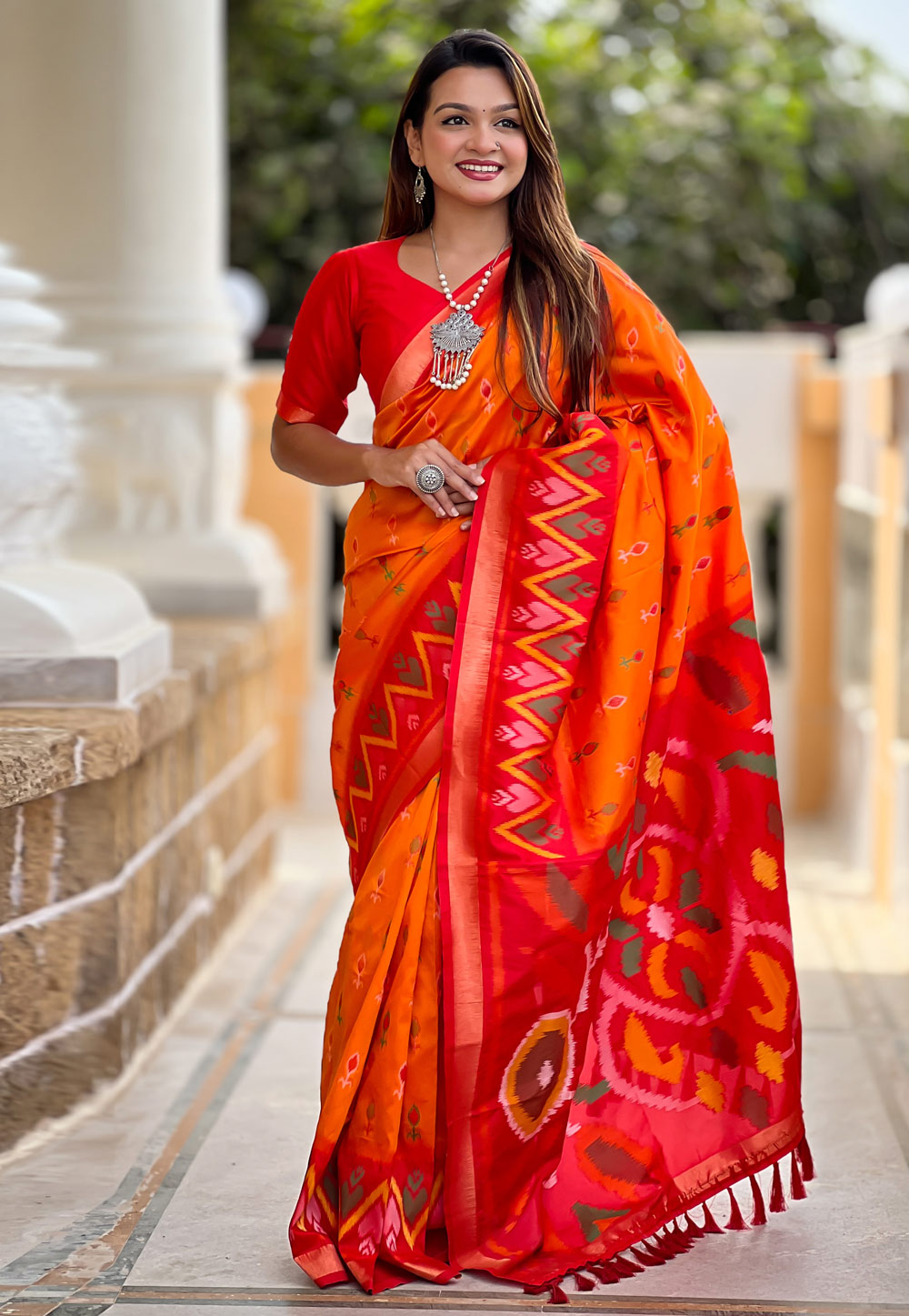 Orange Silk Saree With Blouse 306544