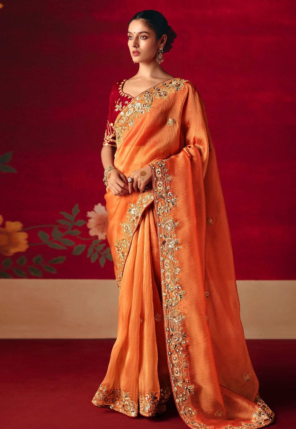 Orange Silk Saree With Blouse 322027