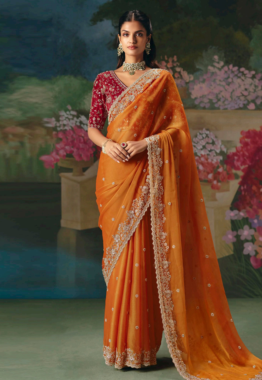 Orange Silk Saree With Blouse 323618