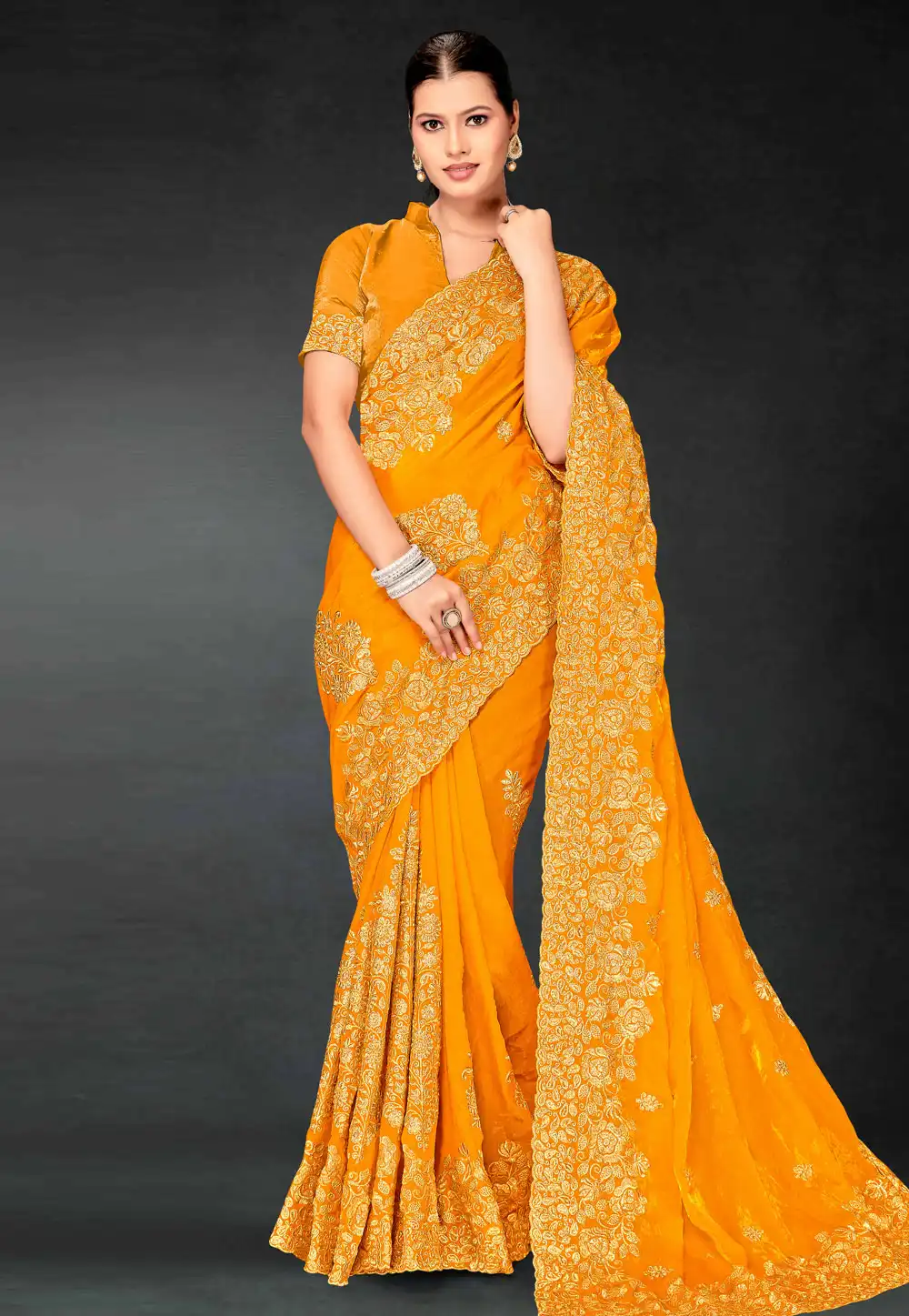Orange Silk Saree With Blouse 312838