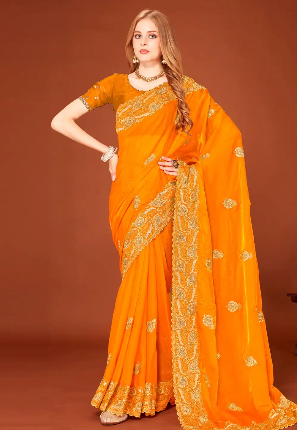 Orange Silk Saree With Blouse 315957