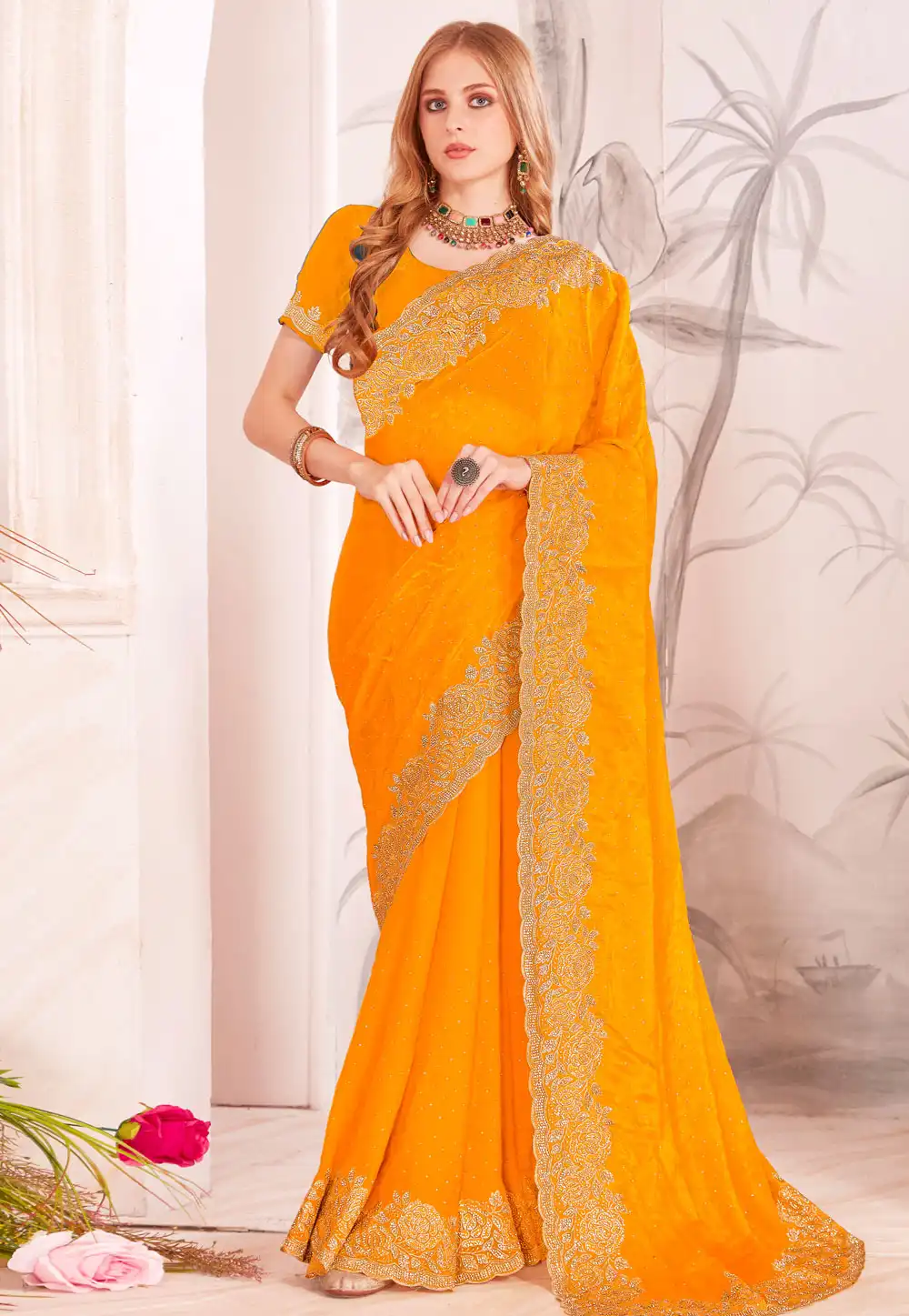 Orange Silk Saree With Blouse 316197