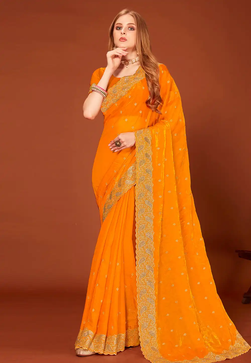 Orange Silk Saree With Blouse 316190