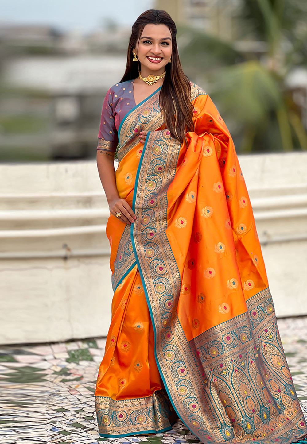 Orange Silk Saree With Blouse 311932