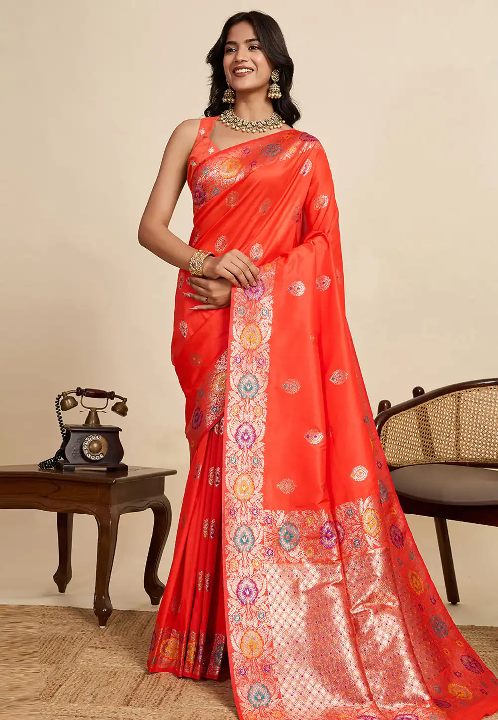 Orange Silk Saree With Blouse 317235