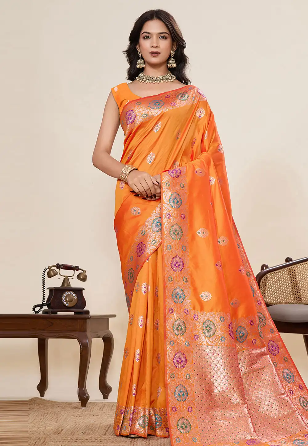Orange Silk Saree With Blouse 317239