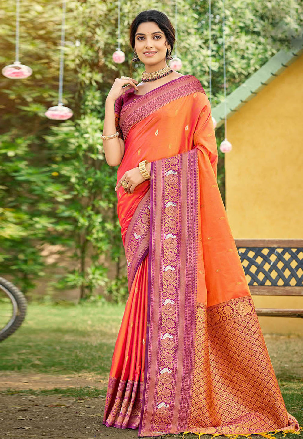 Orange Silk Saree With Blouse 326509
